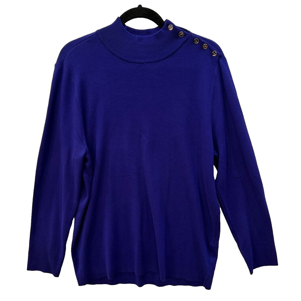 Chico's Size‎ 4 / XXL Purple Mock Neck Gold Button Shoulder Pullover Sweater